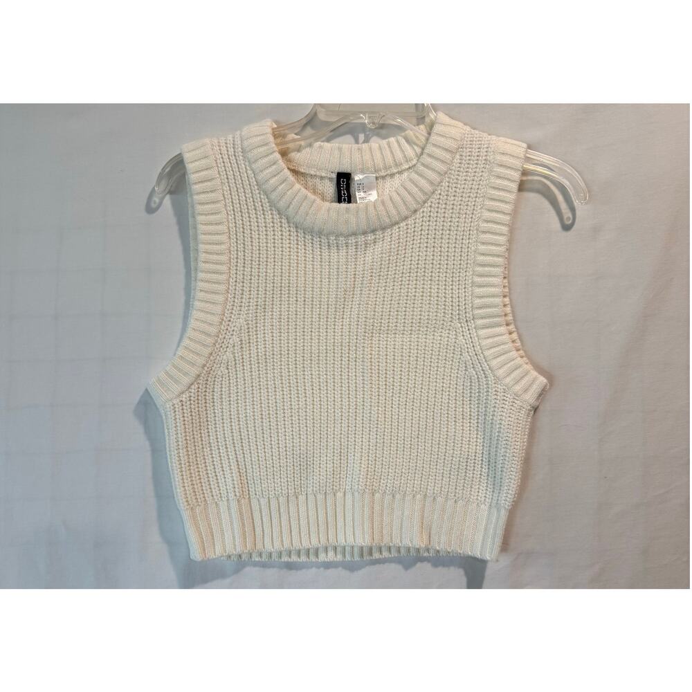 Women's H&M Divided cream cropped knit sweater vest chunky rib-knit Small